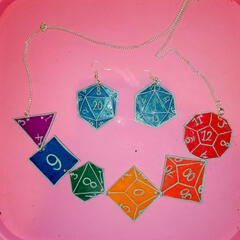 Dungeons and Dragons necklace and earring set (shrink plastic)
