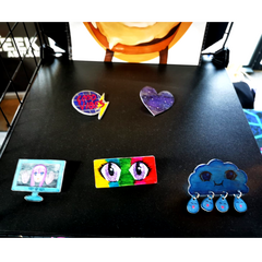 Assorted hand drawn pins (shrink plastic)