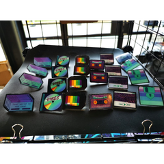 Vaporwave pin display (shrink plastic)